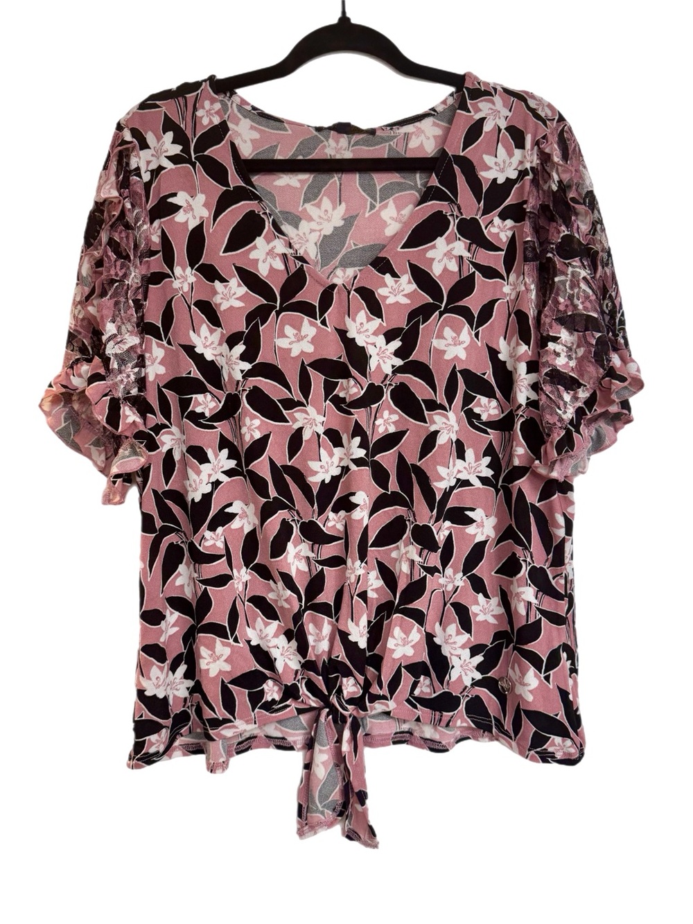 Adrienne Vittidini Women’s Pink Floral Tie-Front Blouse